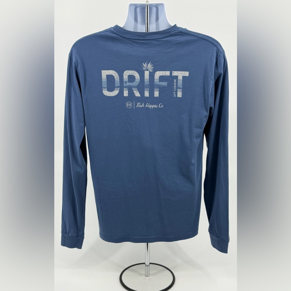 Fish Hippie "Drift Off Course" Blue Long Sleeve Crew Tee T-Shirt Mens Medium M